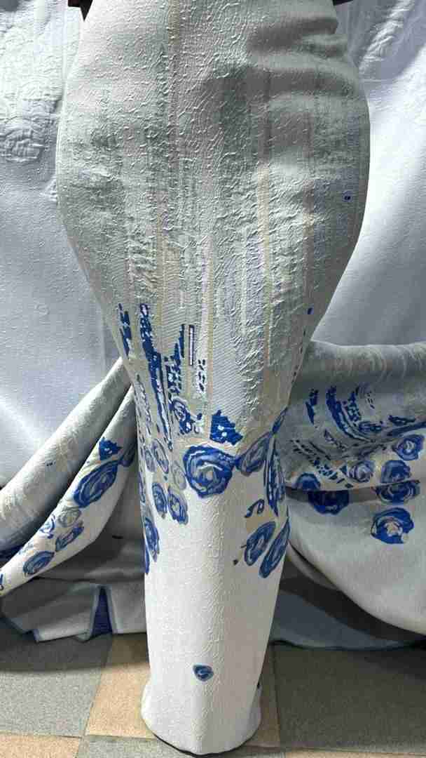 Silver Royal Blue Exclusive European Damask — 5 Yards
