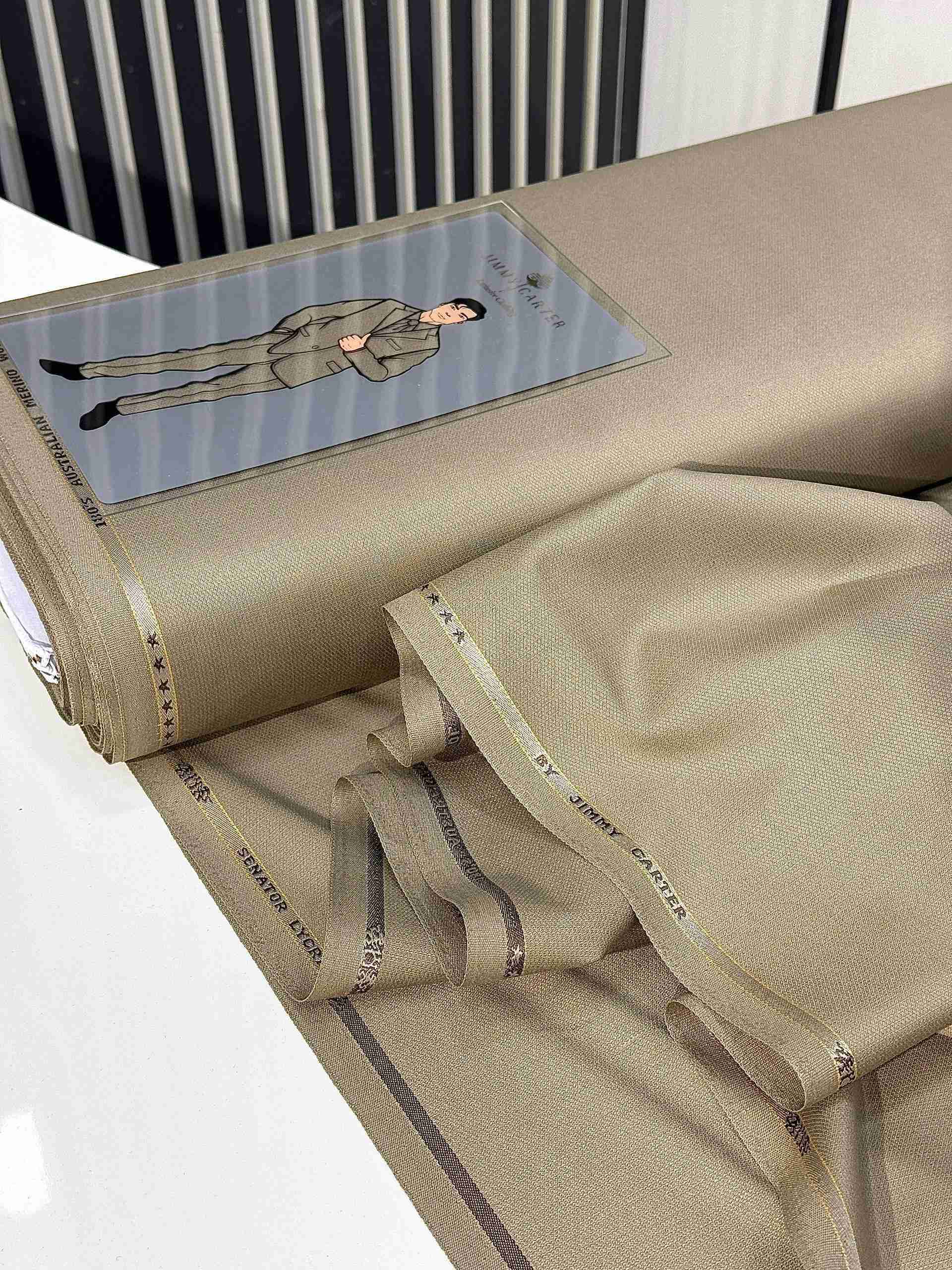 Khaki Brown Senator Lycra By Jimmy Carter Per Yard