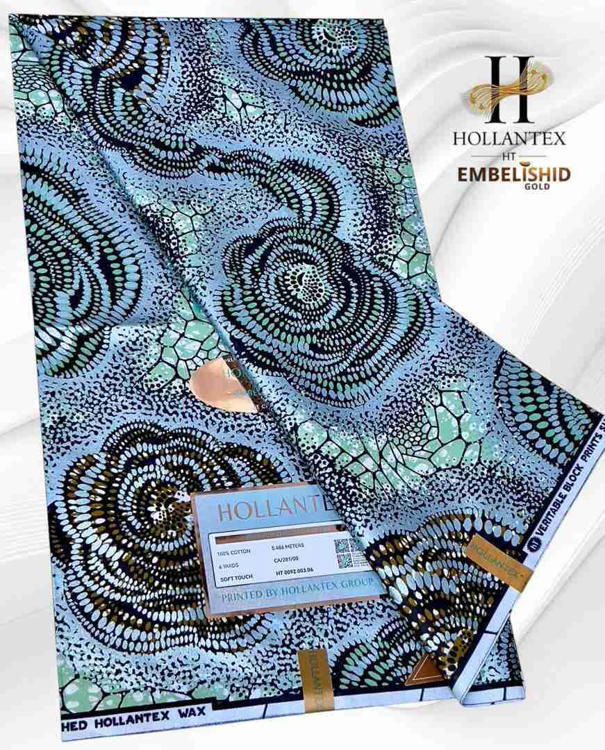 Powder Blue Hollantex Gold Ankara Wax March 25 Design