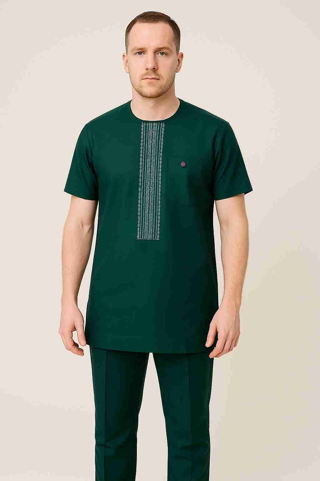 2 Piece Senator Set With Embroidery - Green