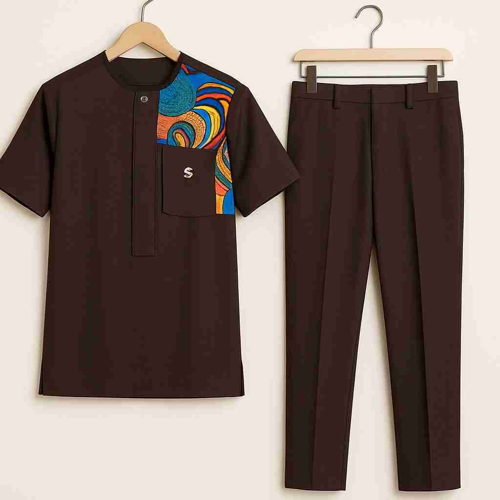 Dark Men African Suit Senator 2 Piece Set Ex
