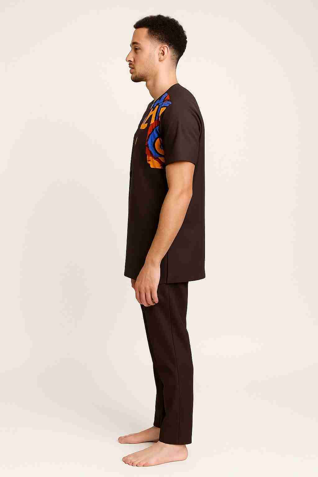Dark Men African Suit Senator 2 Piece Set Side