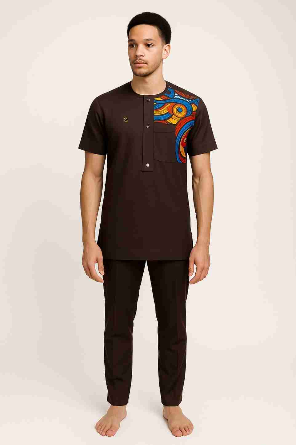 Dark Men African Suit Senator 2 Piece Set