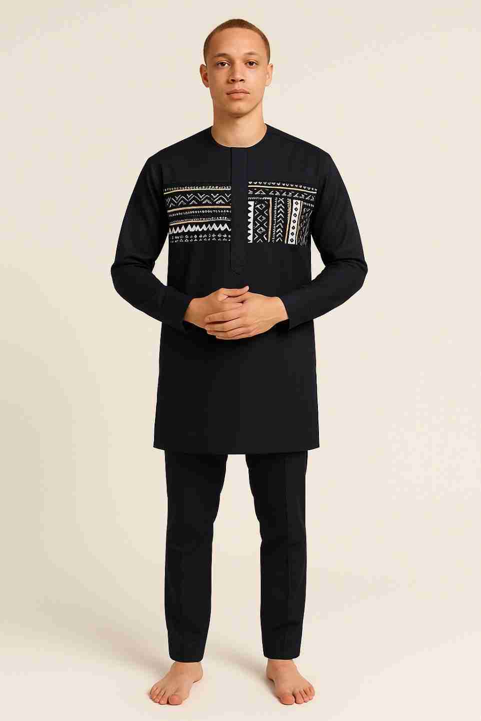 Men African Suit Senator Set – Black Long Sleeve