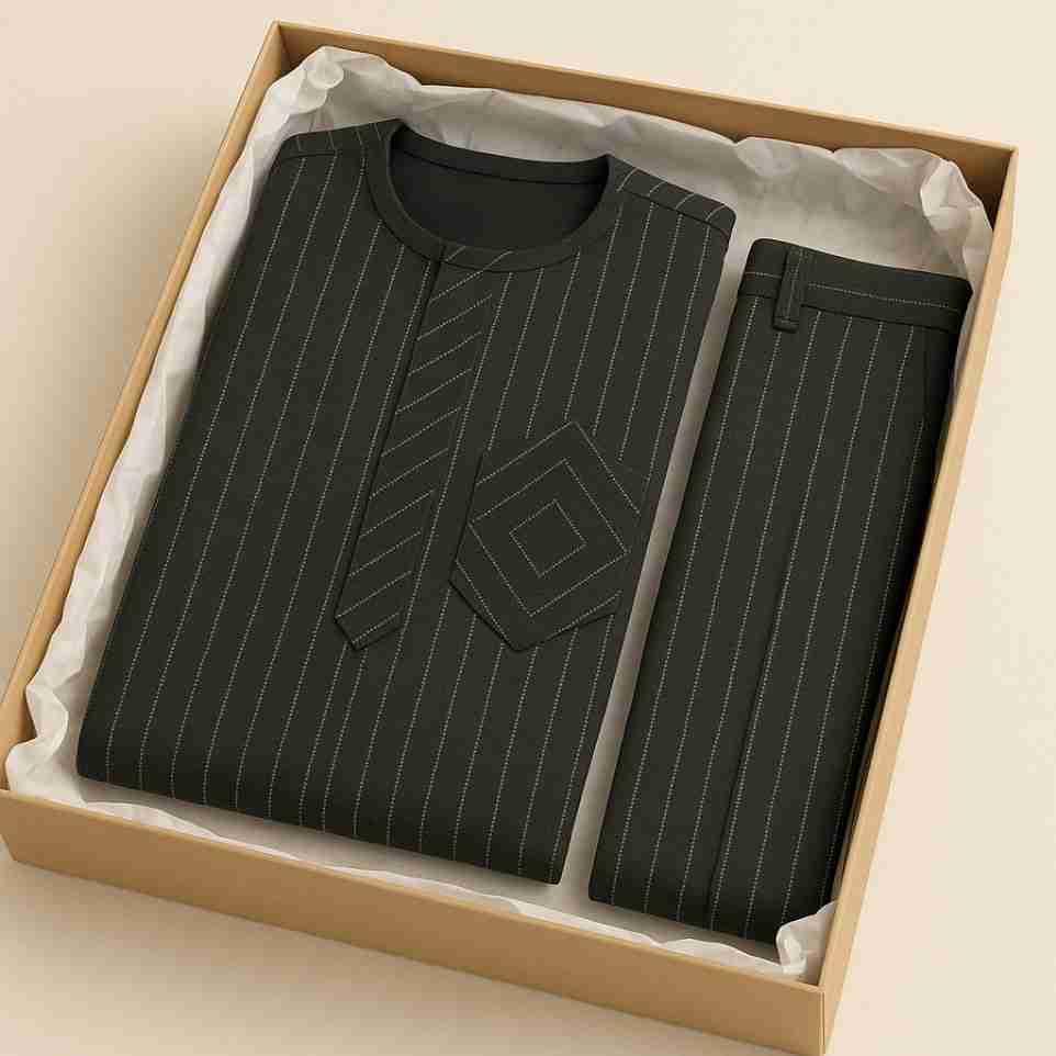 Striped 2 Piece Quarter Sleeve Readymade Senator Set Box