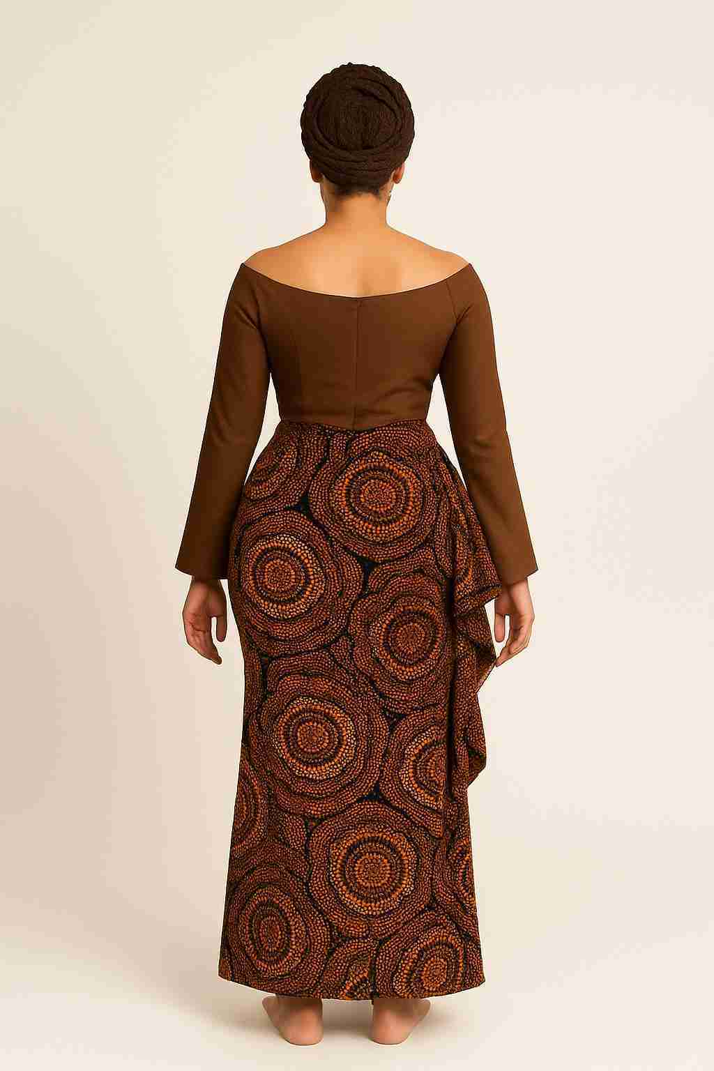 Ankara Off-Shoulder Gown with Ruffle Detail Back