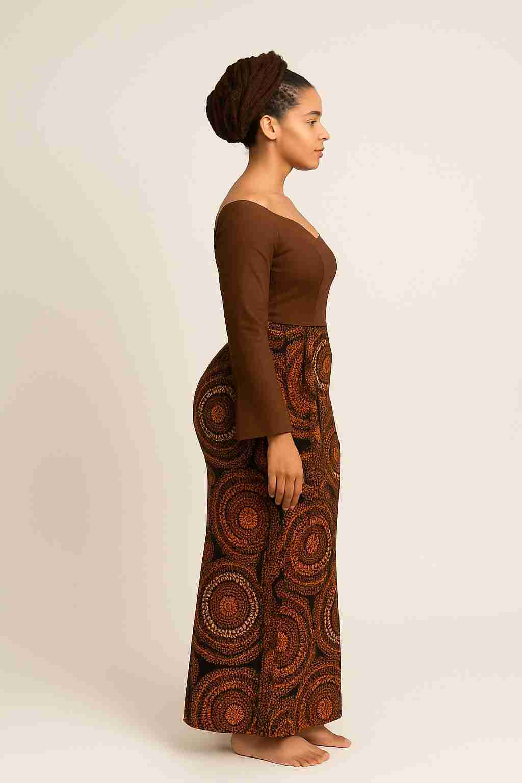 Ankara Off-Shoulder Gown with Ruffle Detail Side