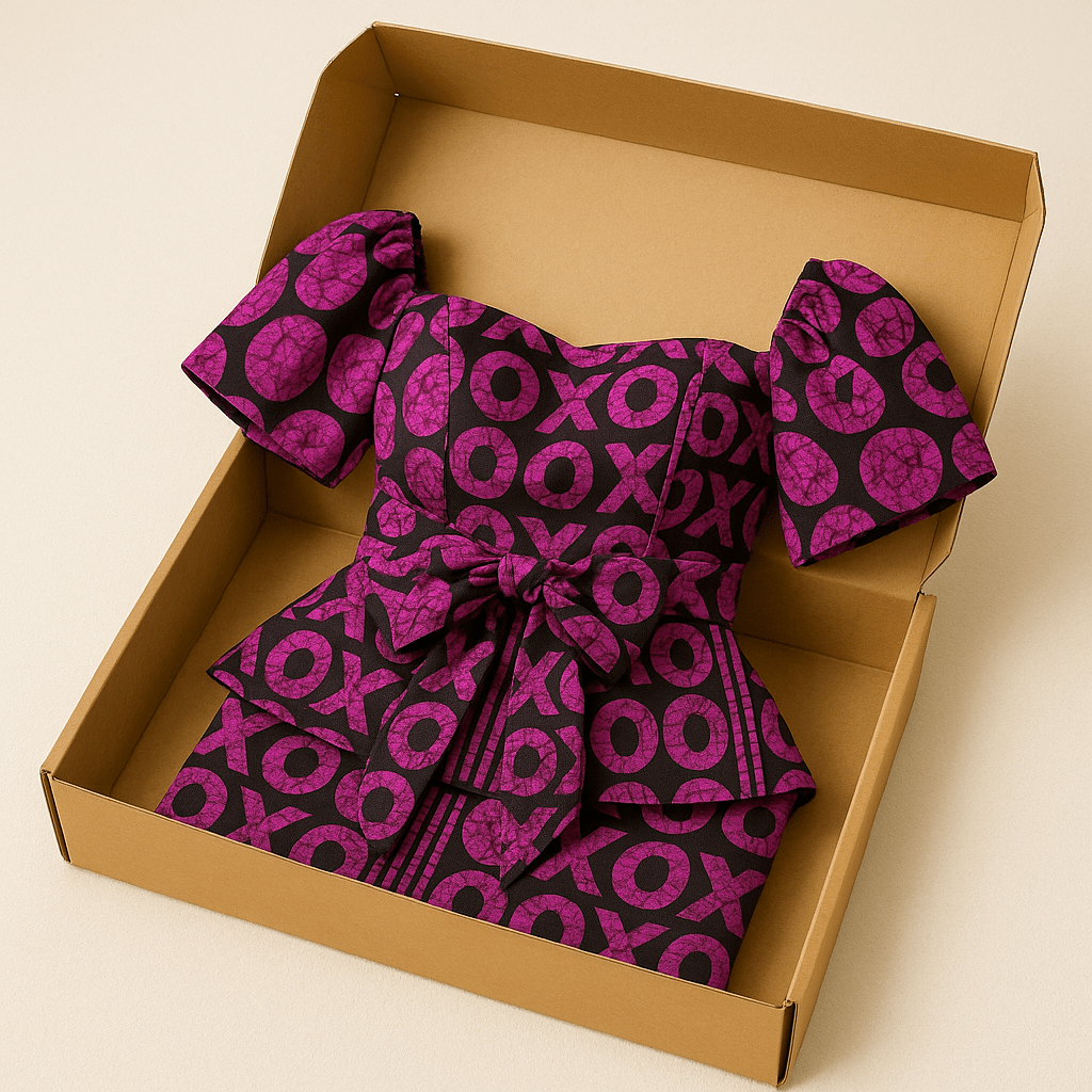 Beautiful Peplum Dress with Puff Sleeves Box