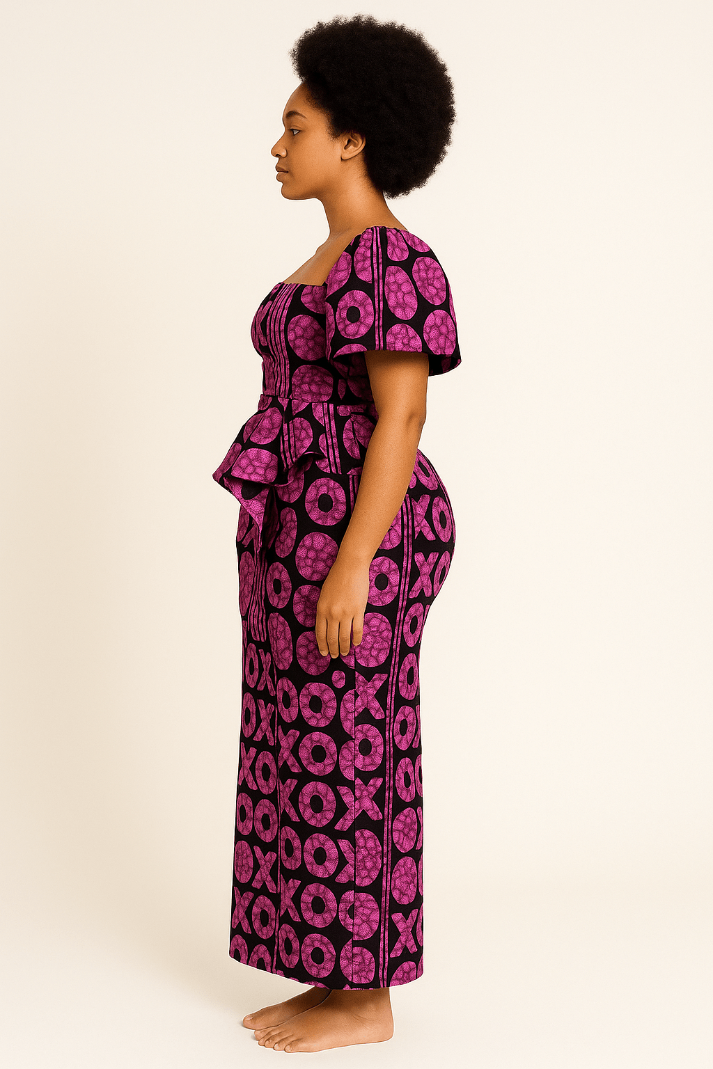 Beautiful Peplum Dress with Puff Sleeves Side