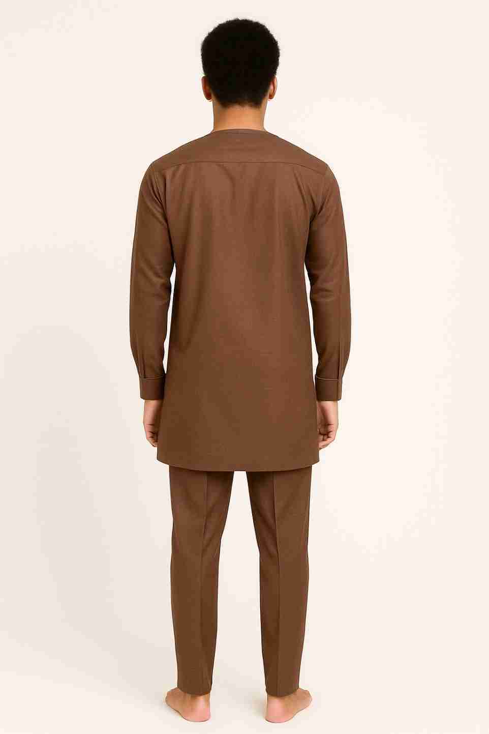 Brown Men African Suit Readymade Senator Set – Back