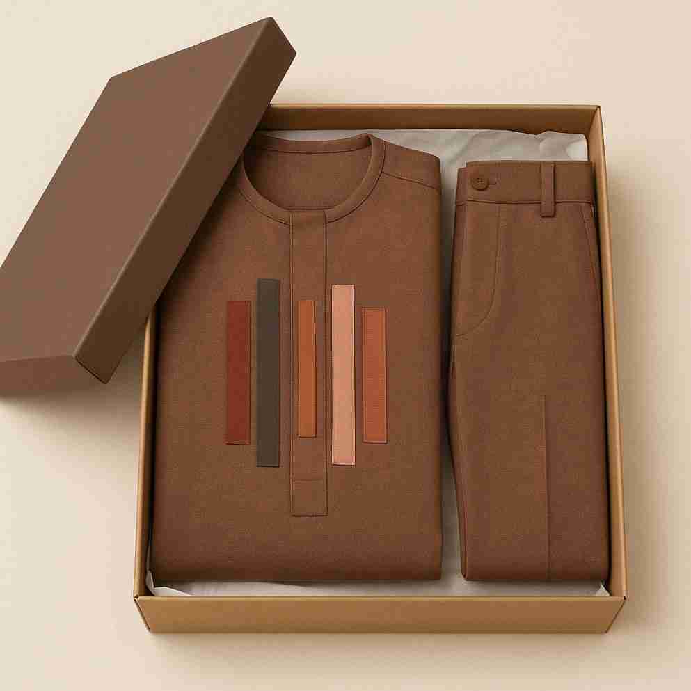 Brown Men African Suit Readymade Senator Set – Box Packaged Ready-to-wear Senator Set from Ankara.com.ng