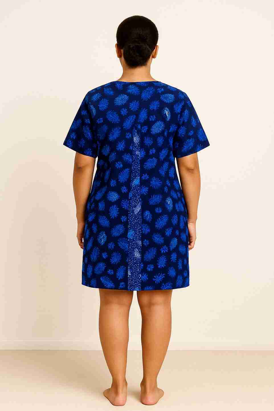 Flower Blue Shift Short Gown Back