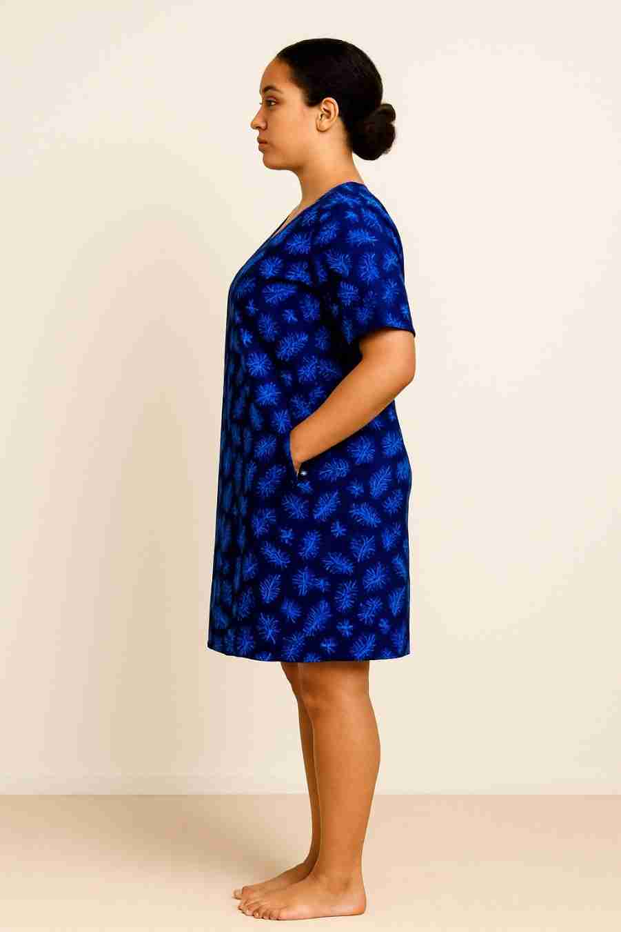 Flower Blue Shift Short Gown Side