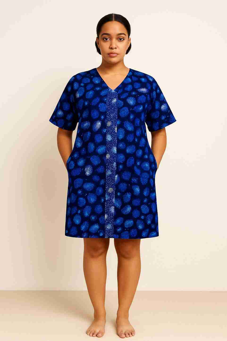 Flower Blue Shift Short Gown