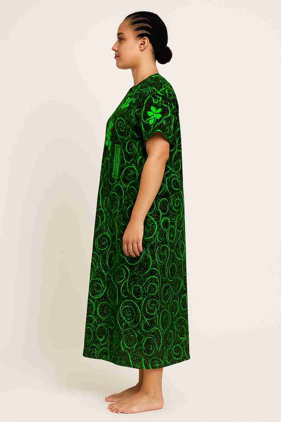 Green Embroidered Shift Gown Side