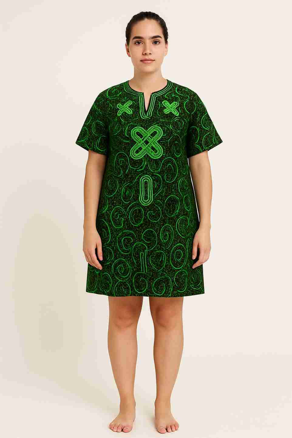Green Embroidered Shift Gown