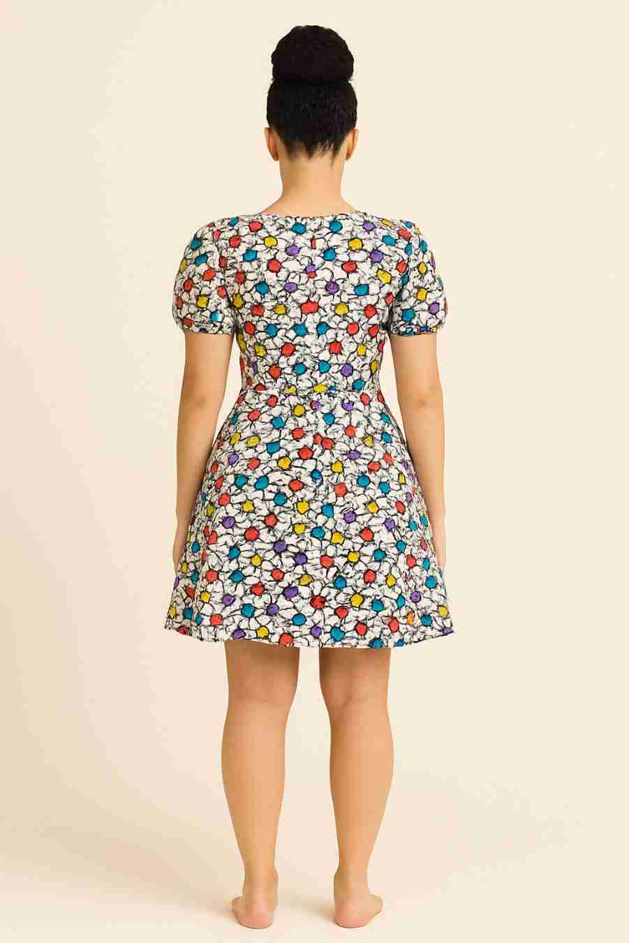 Multicolor Star Bubble Print Mini Gown Dress Back
