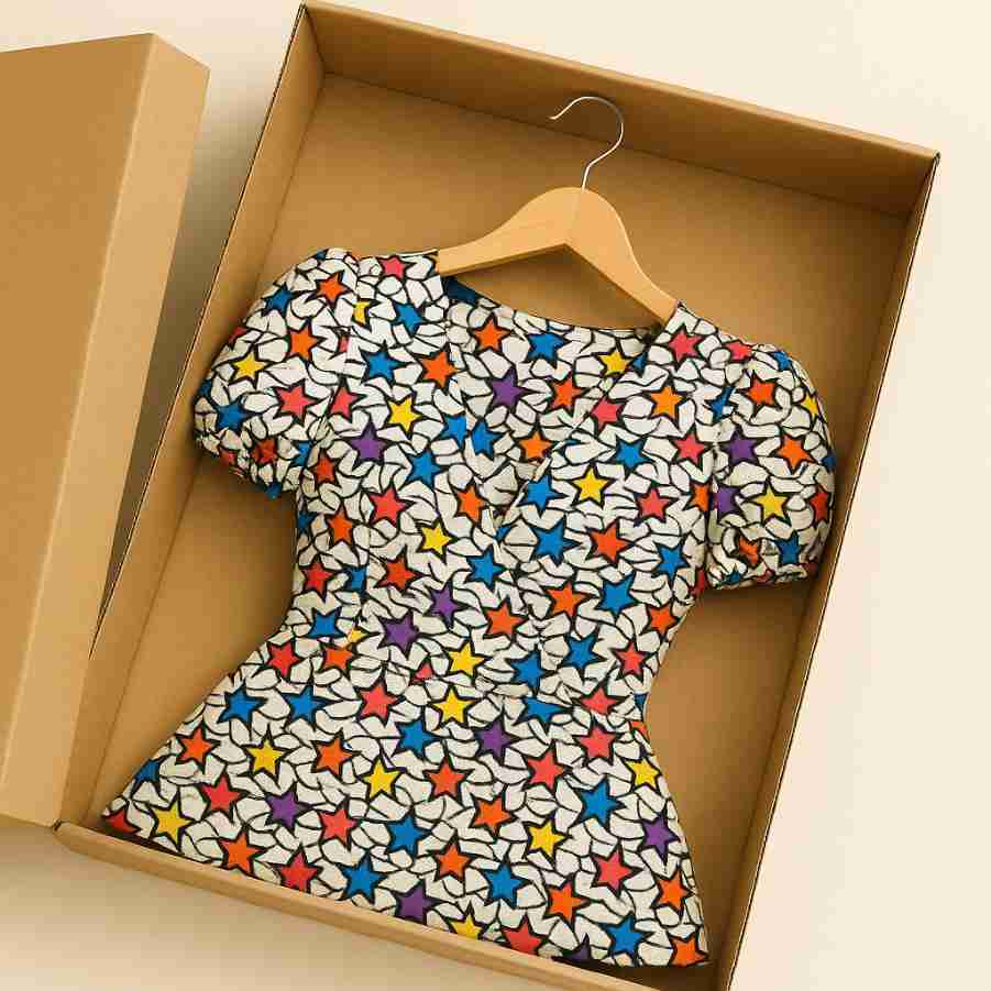 Multicolor Star Bubble Print Mini Gown Dress Box