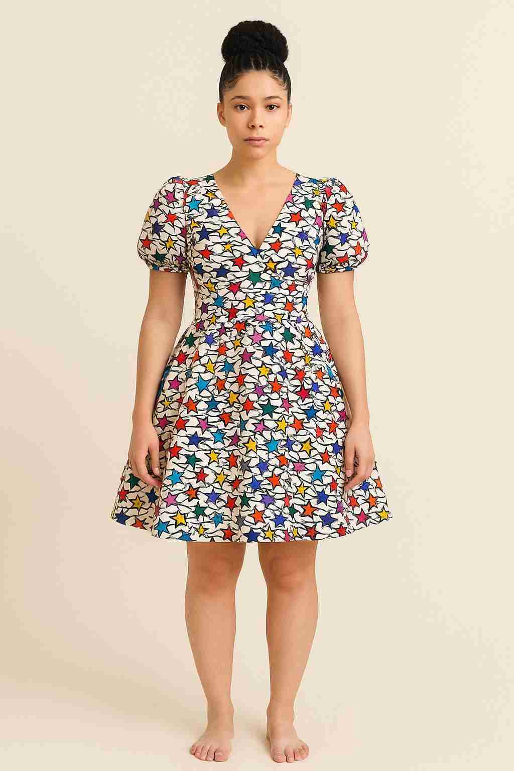Multicolor Star Bubble Print Mini Gown Dress