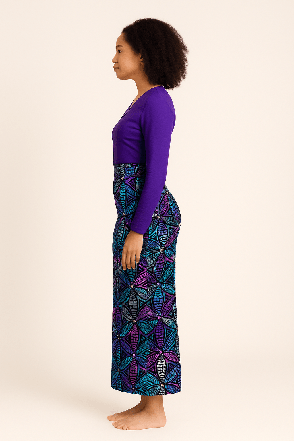 Original Women Ankara Dress with Plain Upper Part Side