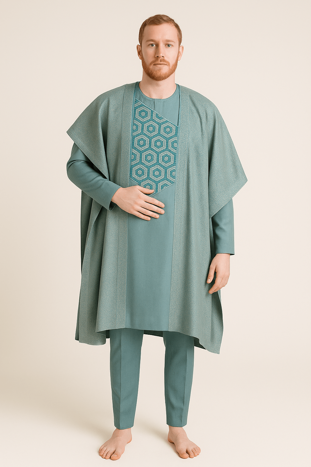Quality Men Agbada Wear 3 Piece Set – Green Men Ready-to-wear Agbada