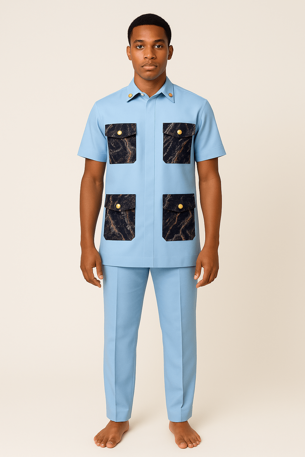 Trendy Shirt Men Senator 2 Piece Short Sleeve Set – Blue