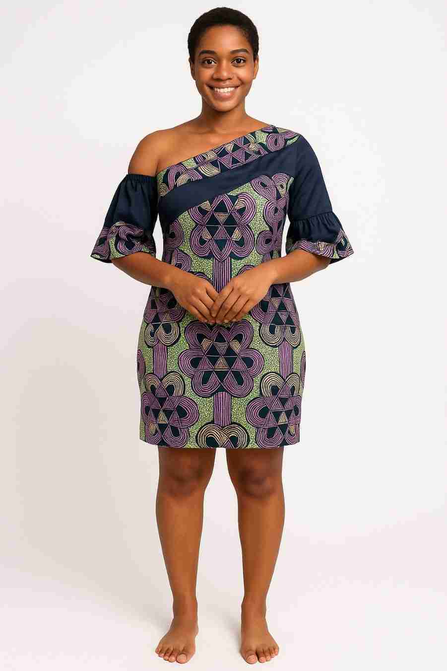 Ankara One-Shoulder Mini Dress