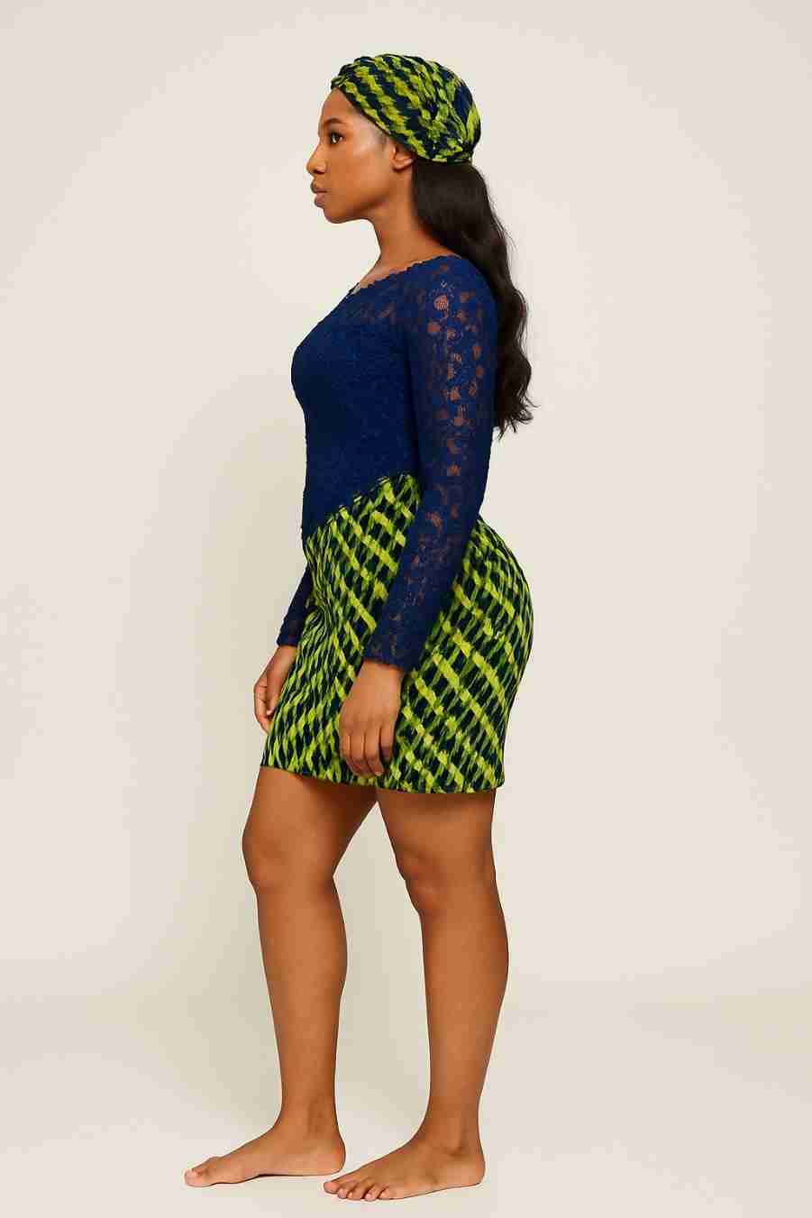 Ankara Pencil Dress with Lace Bodice Side