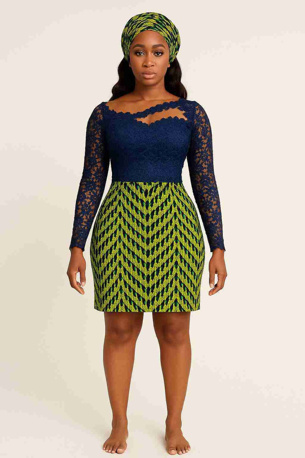 Ankara Pencil Dress with Lace Bodice