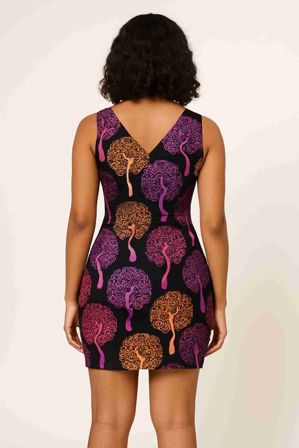 Ankara Purple Bloom V-neck Mini Gown Back