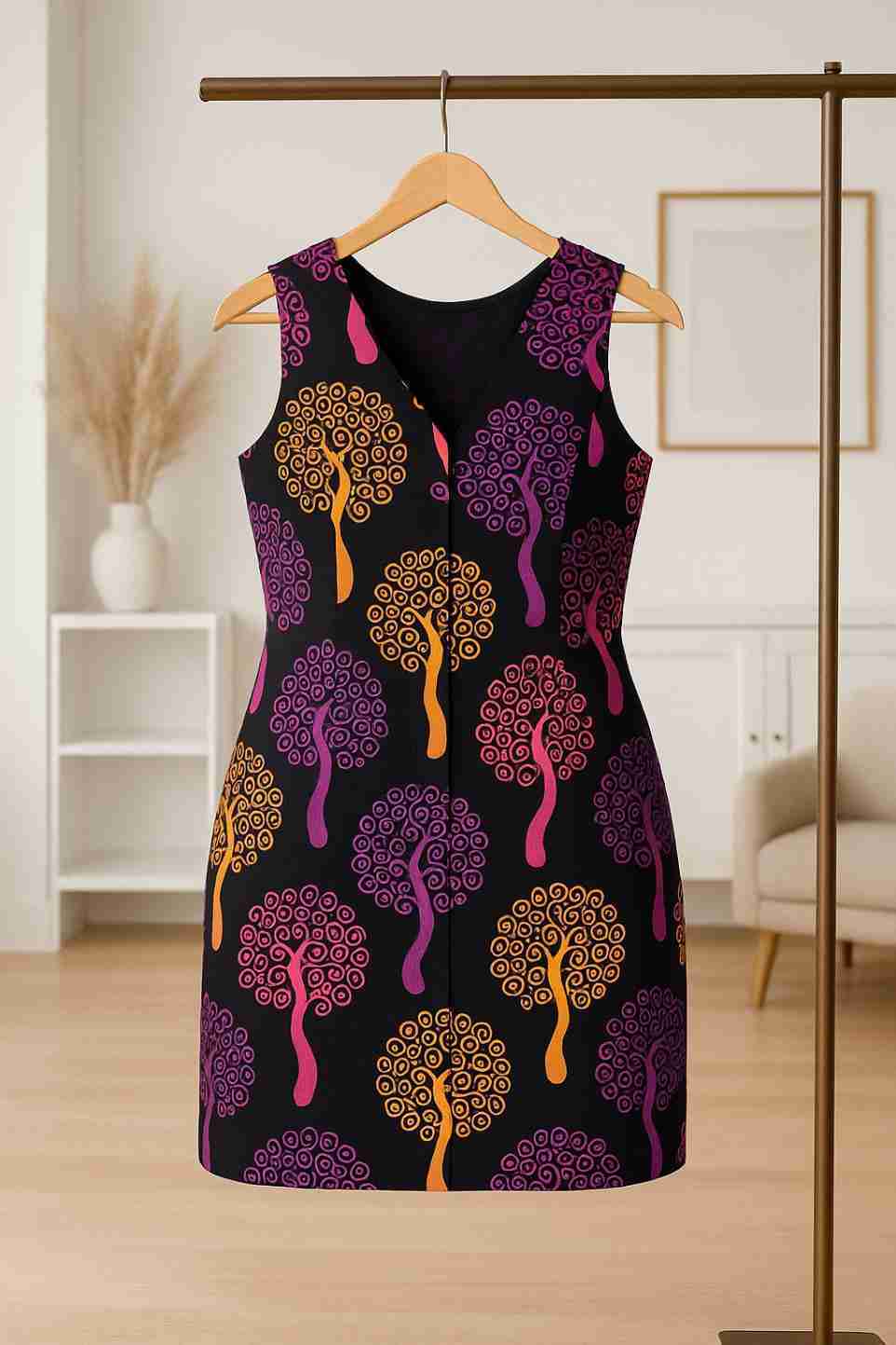 Ankara Purple Bloom V-neck Mini Gown Ex