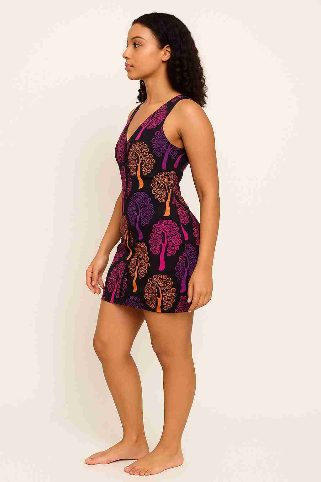 Ankara Purple Bloom V-neck Mini Gown Side