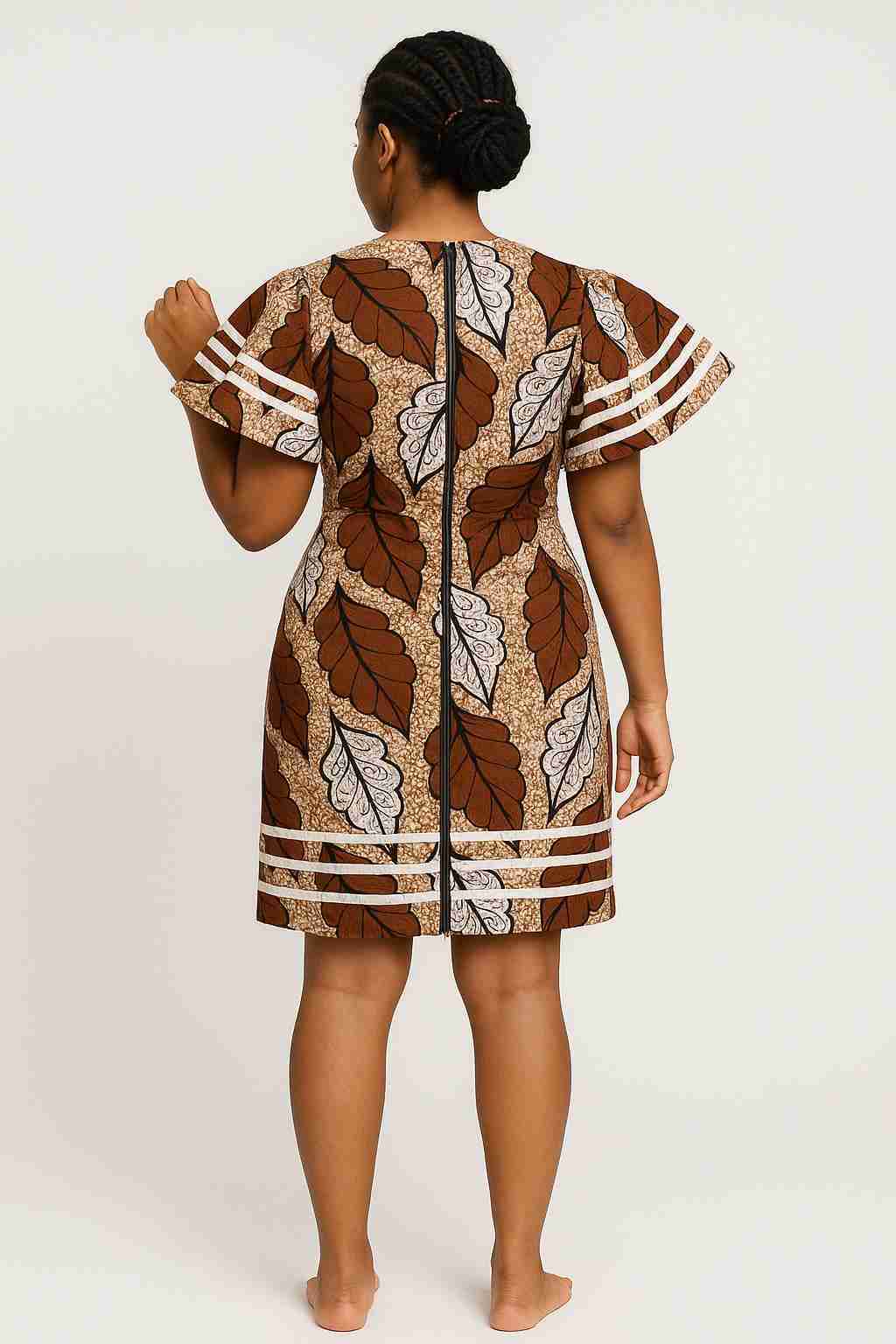 Ankara Short Dress with Puff Sleeves and Front Zip Back