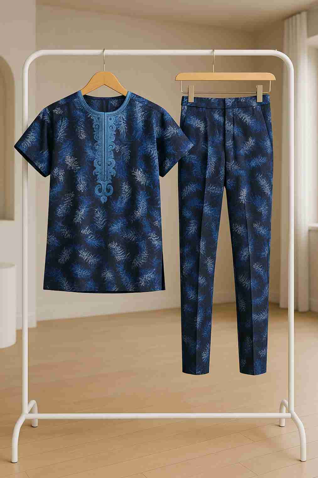 Dashiki Two-Piece Set with Feather Print Ex