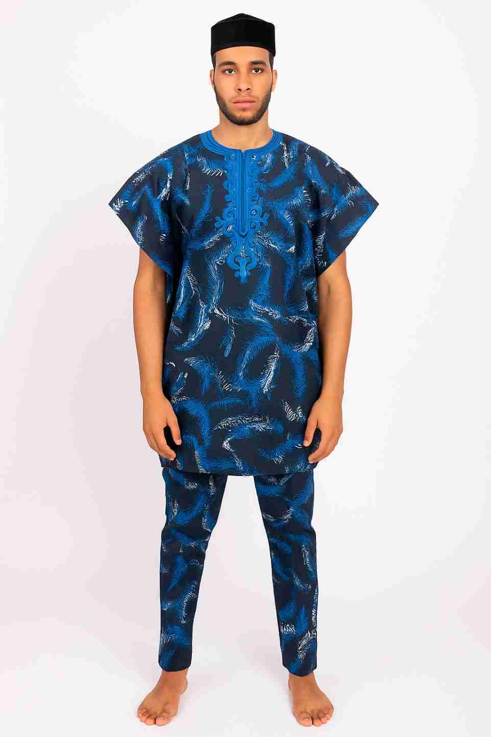 Dashiki Two-Piece Set with Feather Print