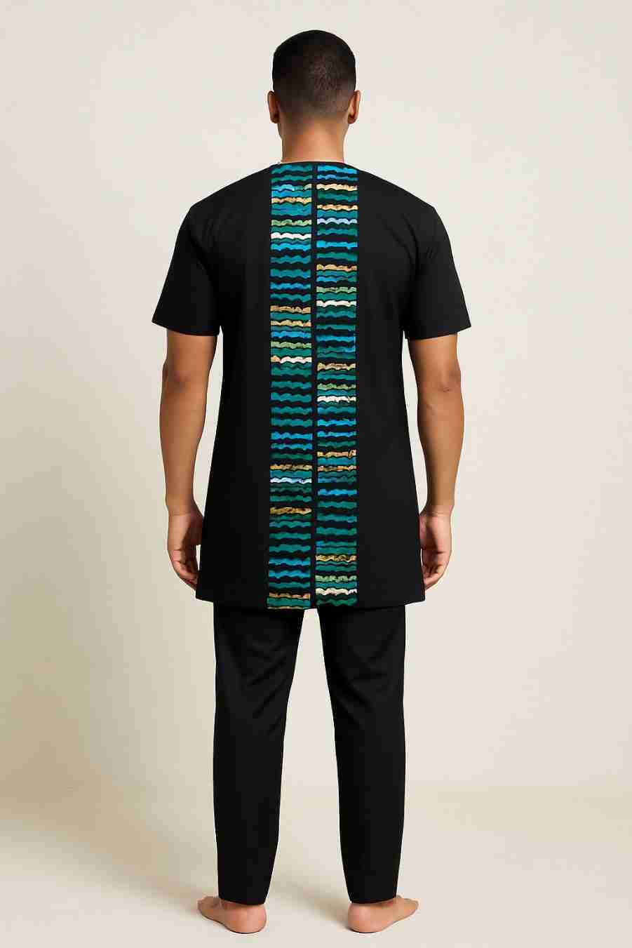 Men's African Suit with Ankara Zip-front Back