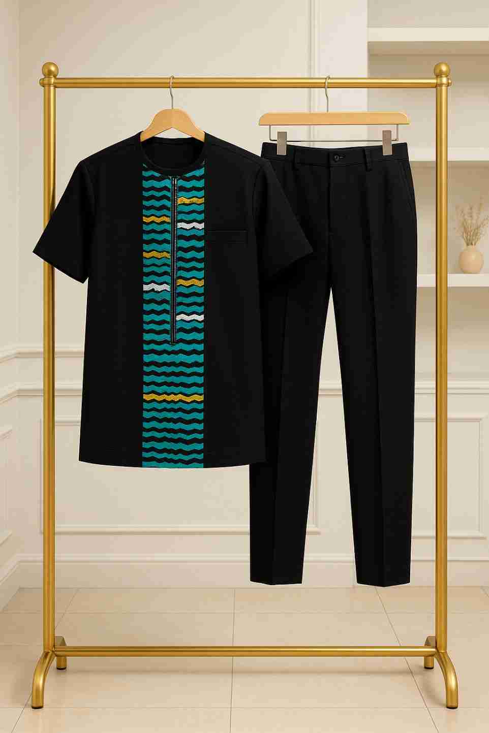 Men's African Suit with Ankara Zip-front