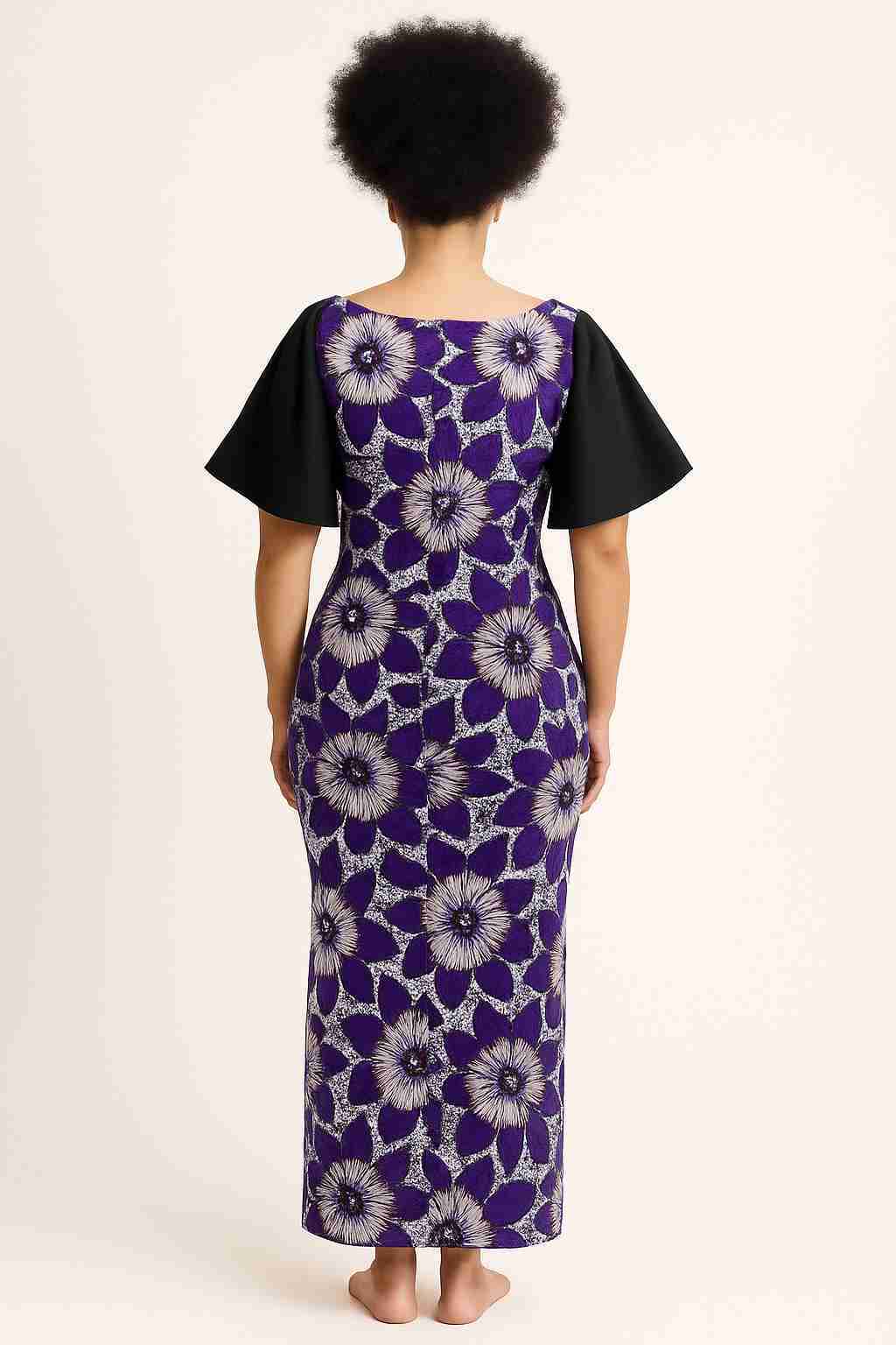 Original Ankara Maxi Dress with Bell Sleeves Back