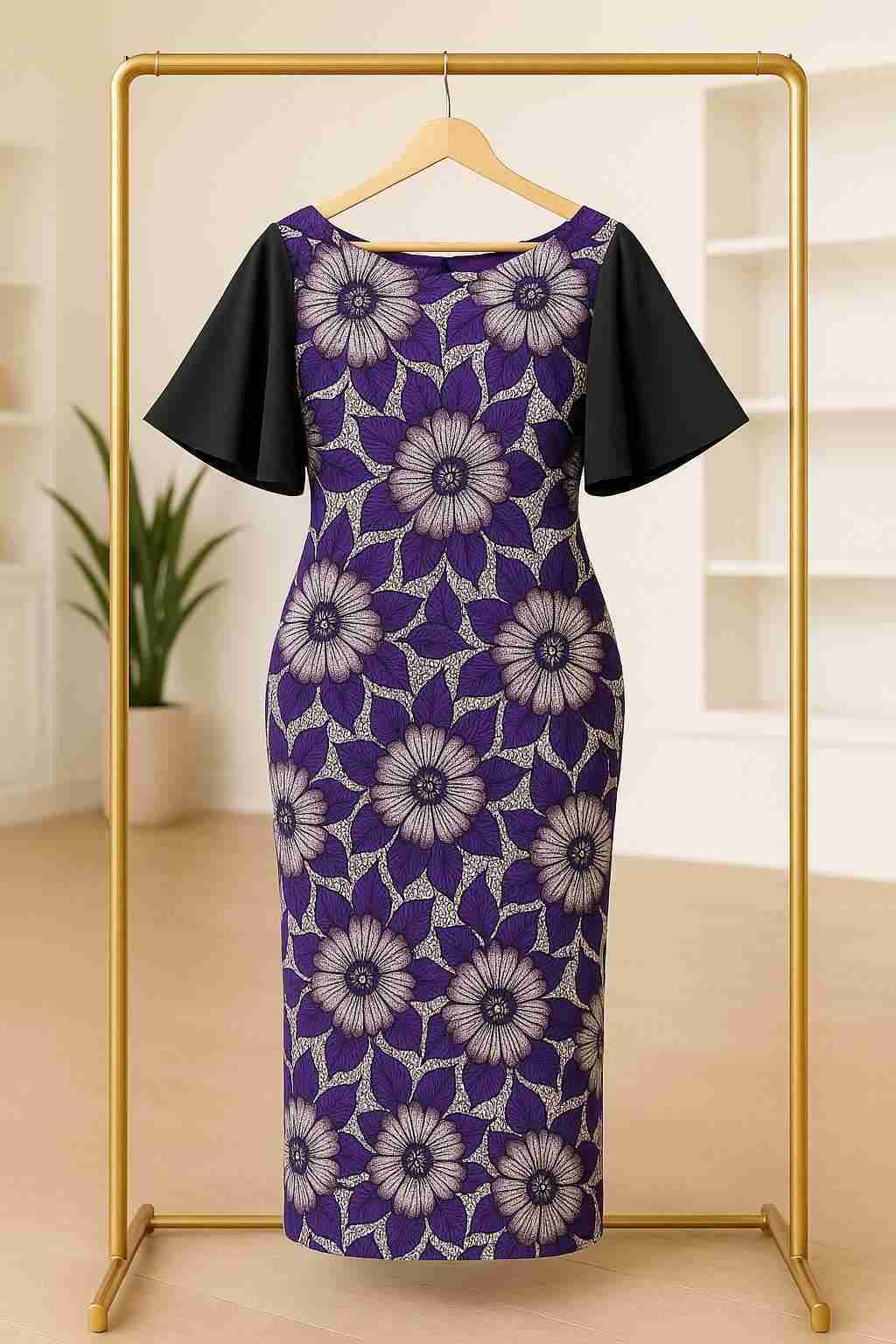 Original Ankara Maxi Dress with Bell Sleeves Ex