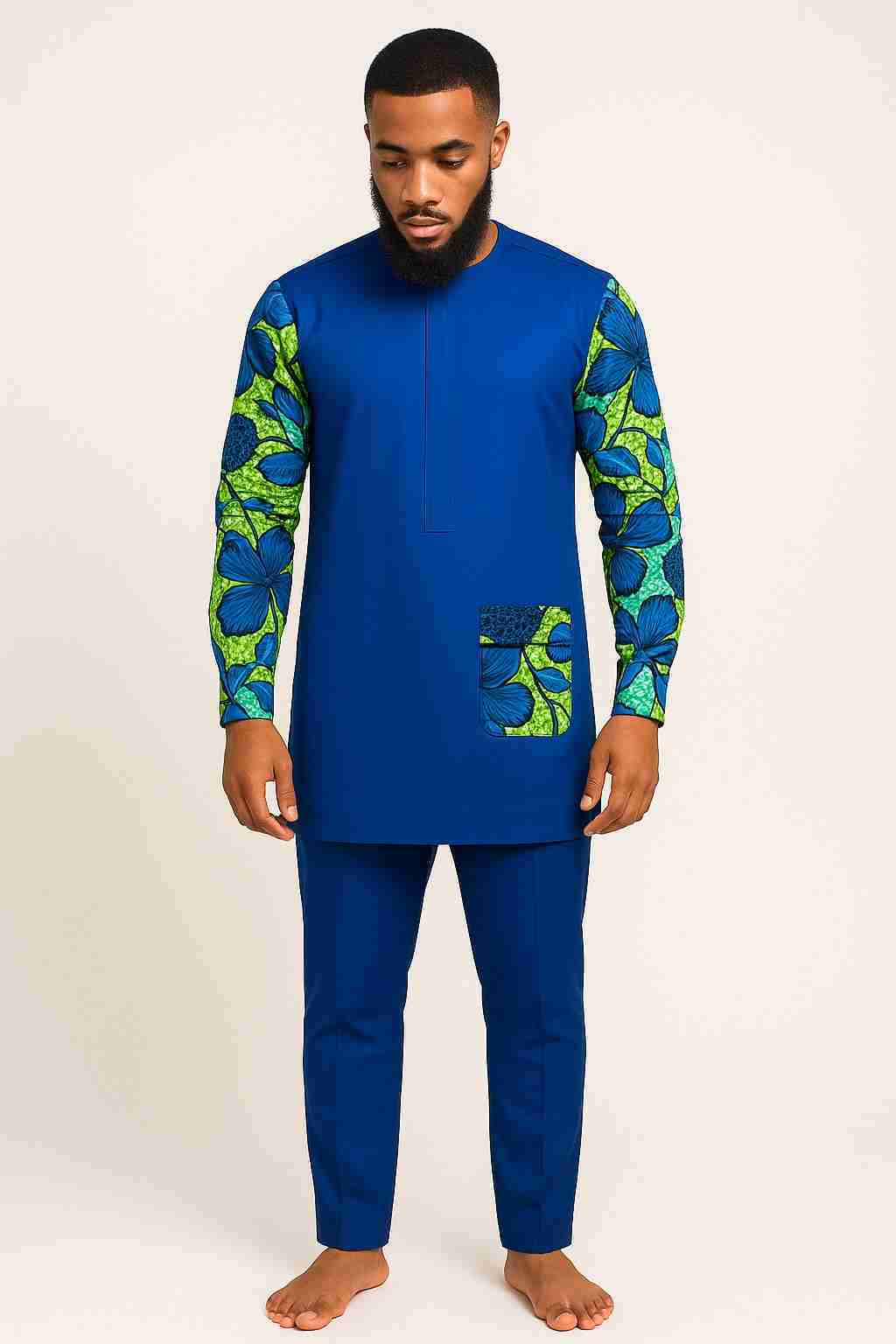 Quality Senator with Ankara Sleeves and Pocket