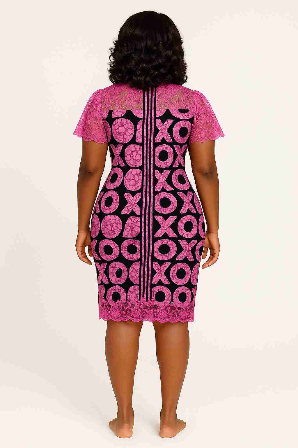 Quality XOXO Ankara and Lace Combo Fitted Dress Back