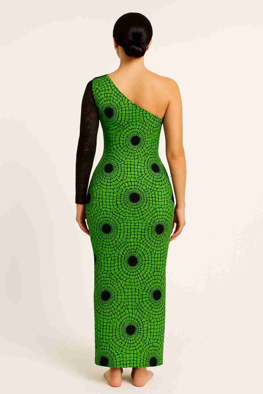 Serene Green One-Shoulder Slit Maxi Dress Back