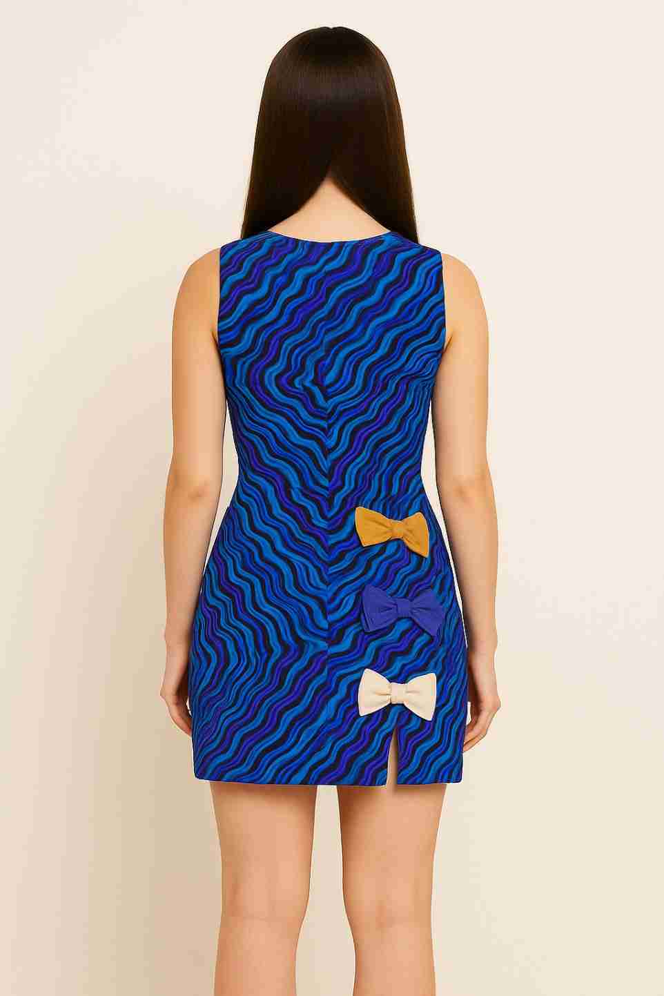 Wavy Bow Mini Gown Dress Back