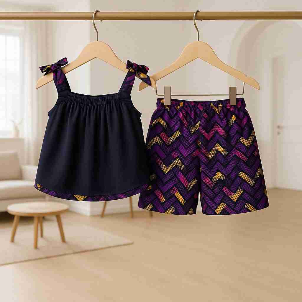 Girls Ankara Elasticated Waist Short Set Ex