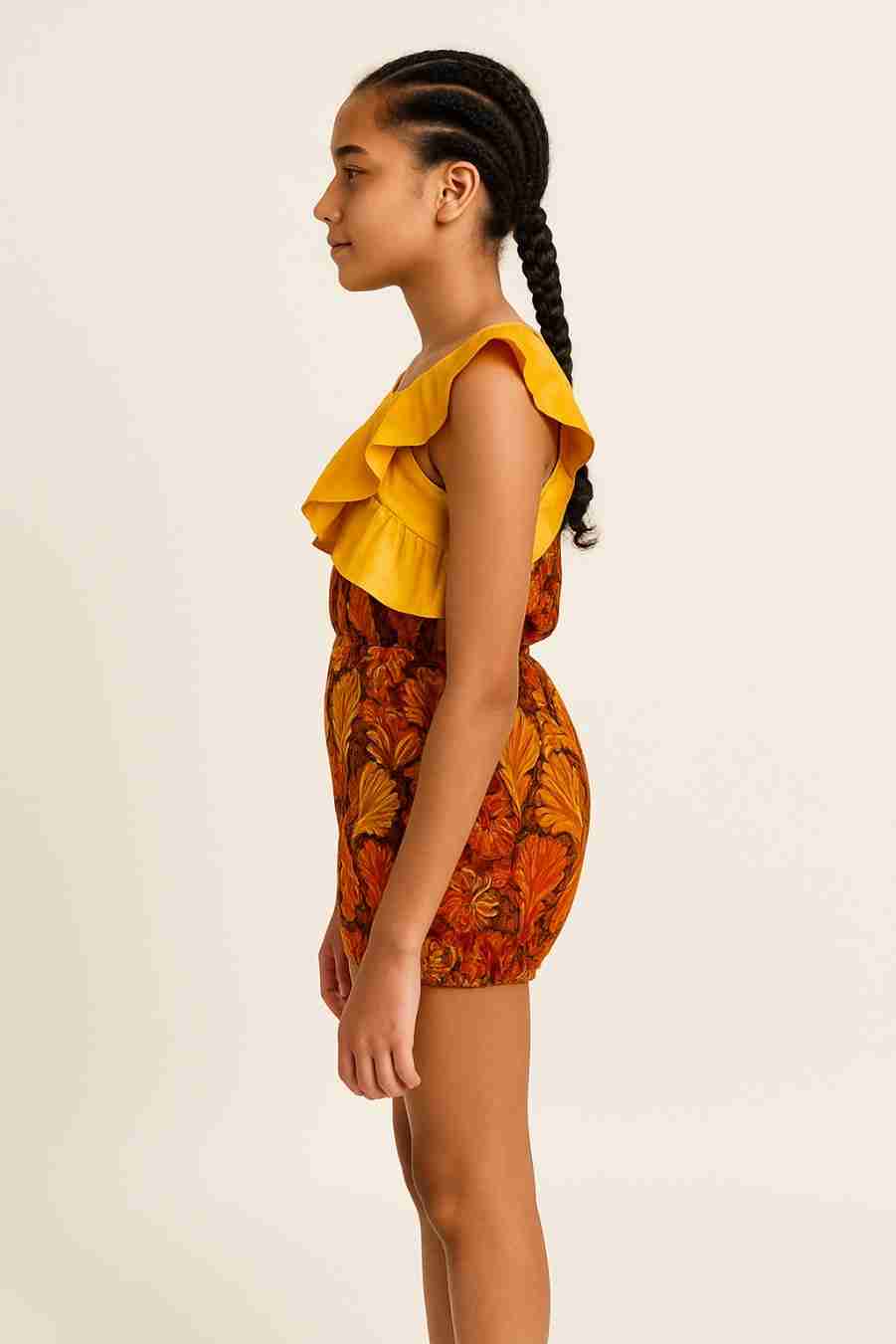 Girls Ruffle Top and Ankara Romper Side