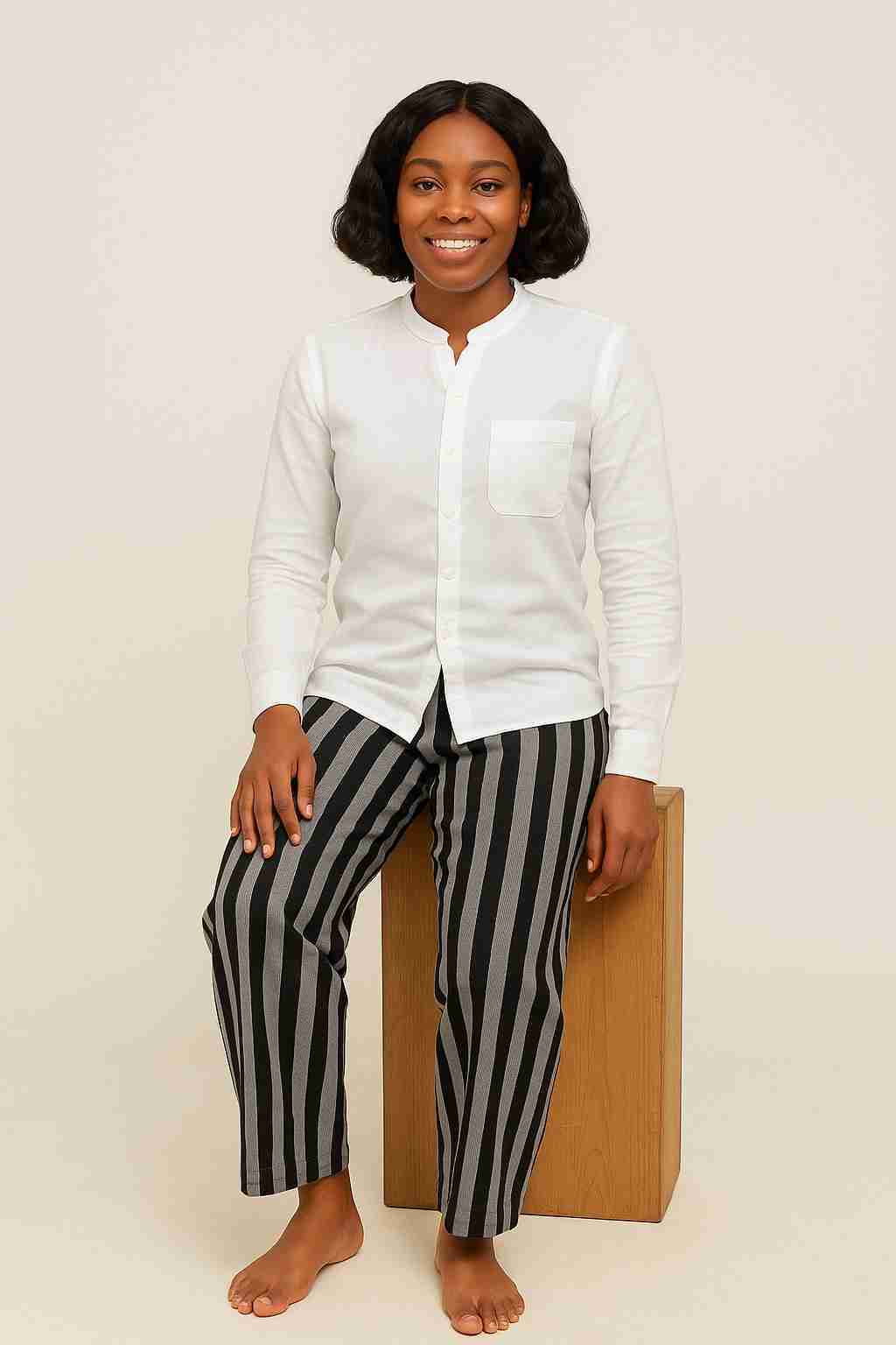 Ladies Ready-to-wear Aso-oke Sokoto Baggy Trousers Black Whi