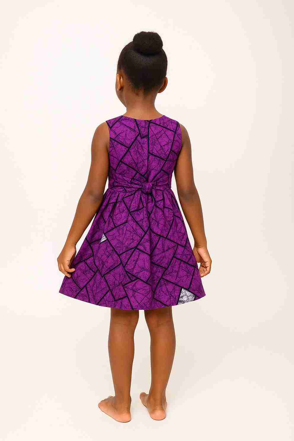 Purple Geometric Print Ankara Dress for Girls Back
