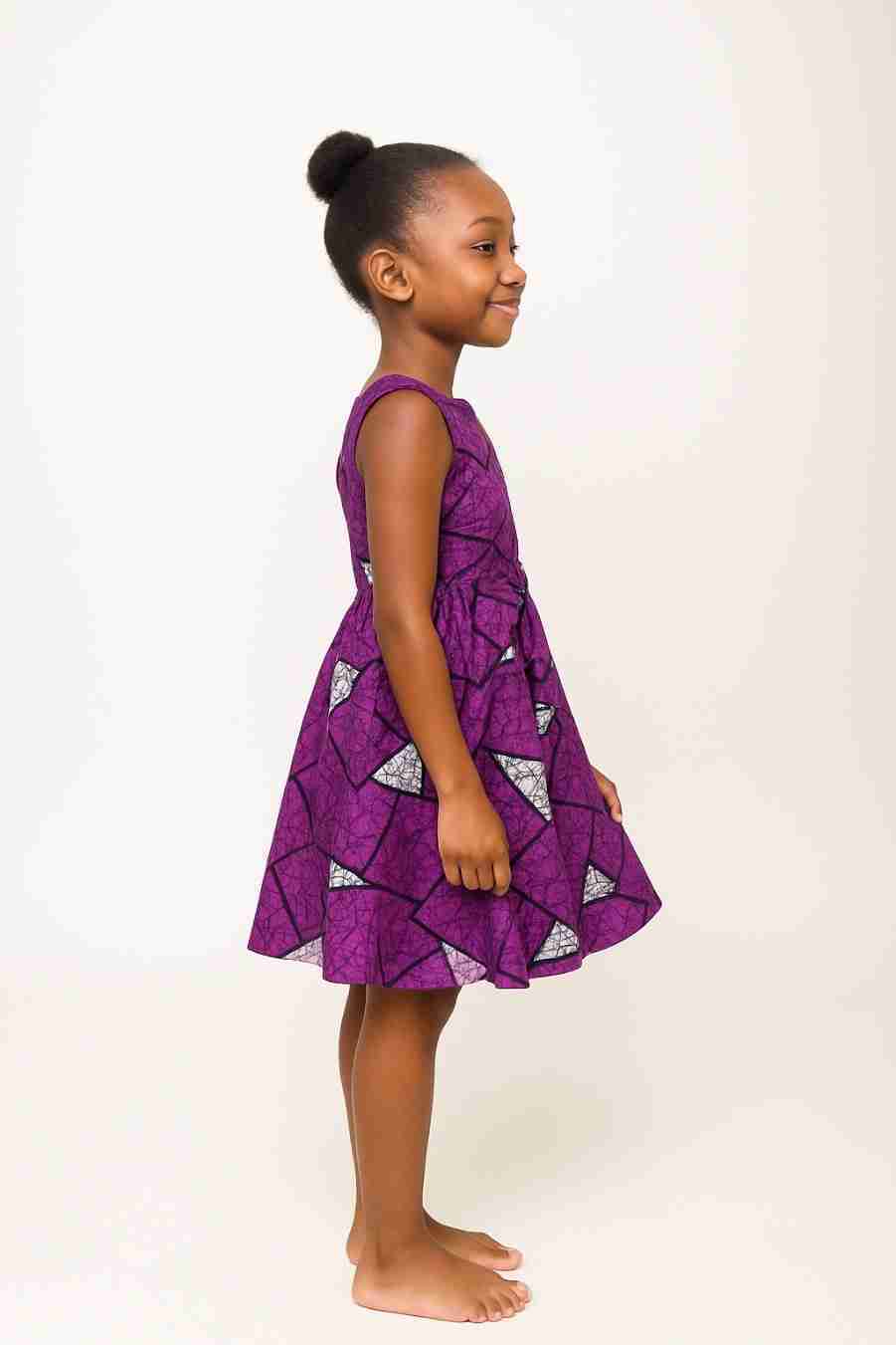 Purple Geometric Print Ankara Dress for Girls Side