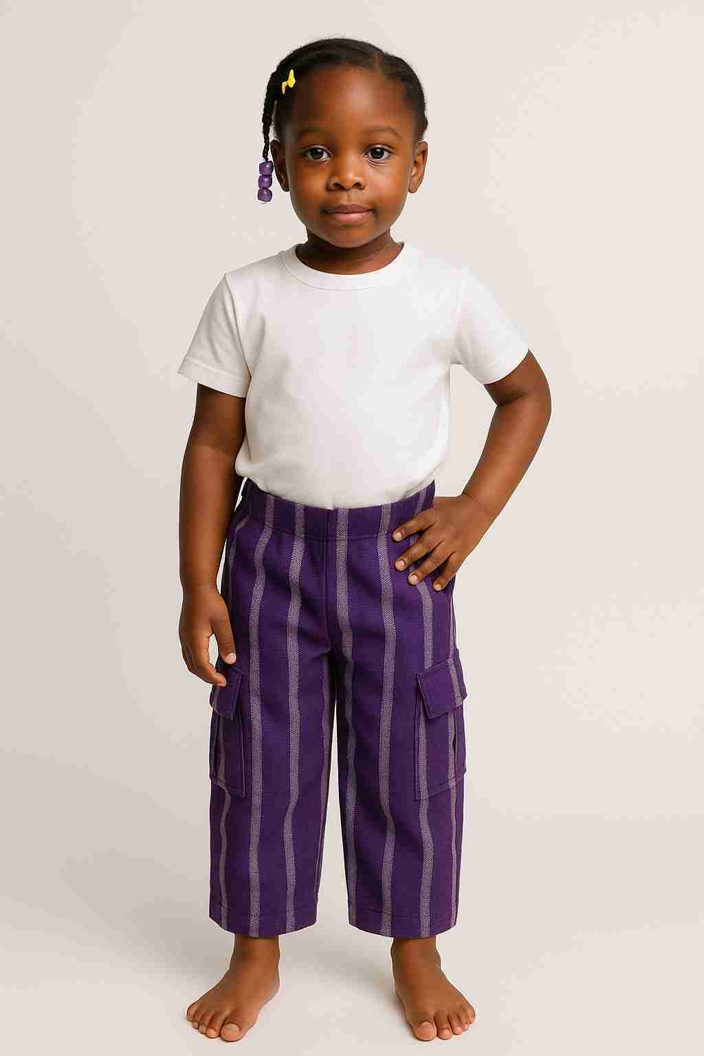 Purpled Aso-oke Sokoto Baggy Trousers for Girls