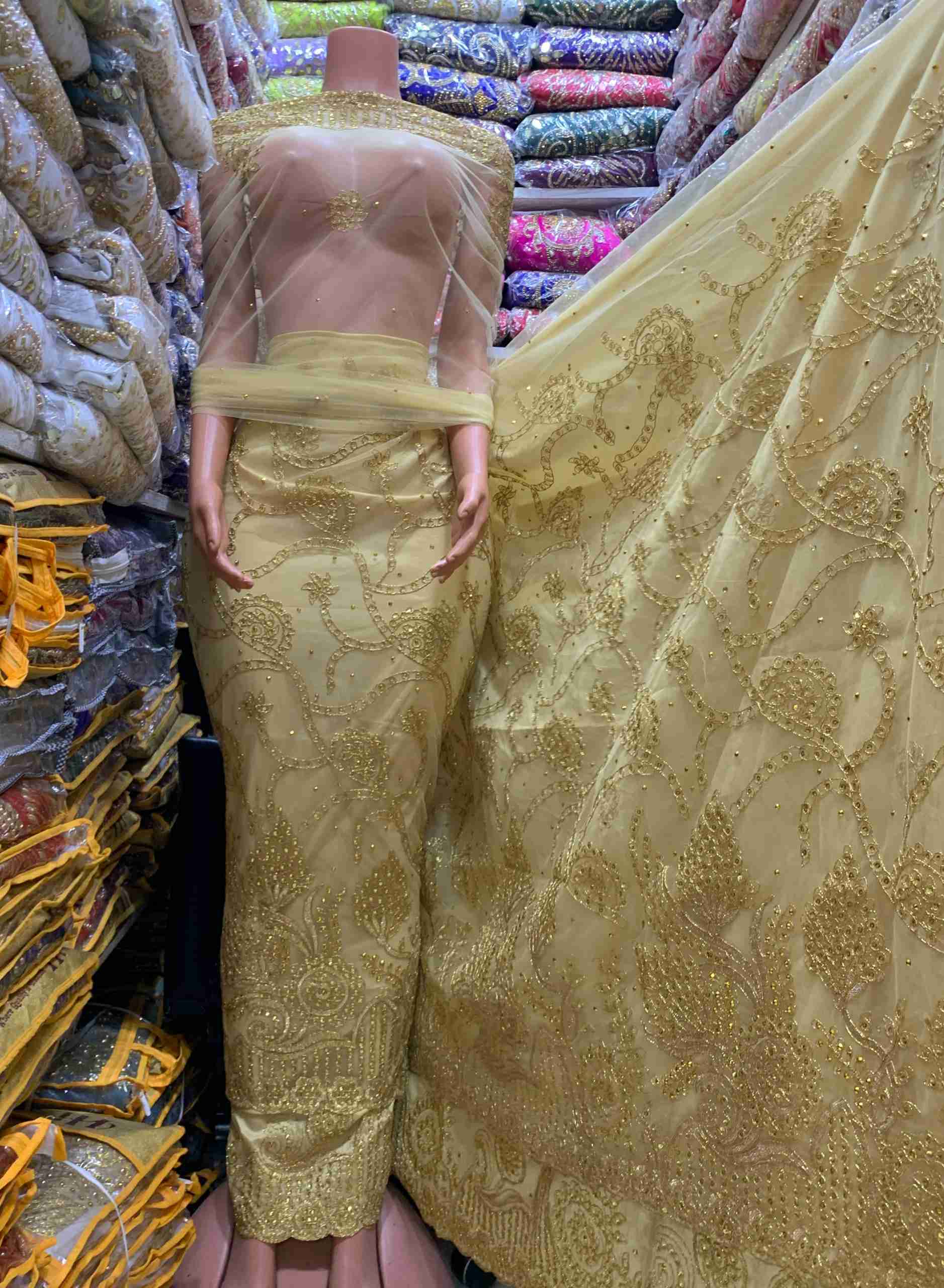 Raw Silk Indian George Wrapper with Net – Gold
